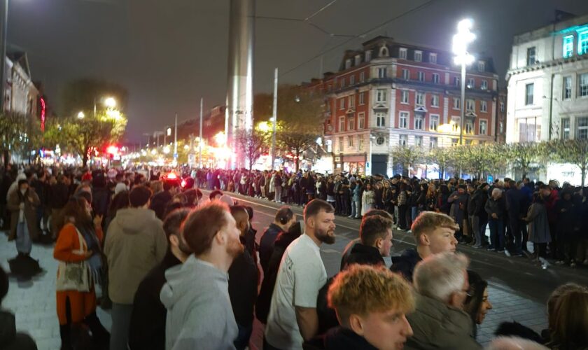 BEST QUALITY AVAILABLE Handout photo issued by Artur Martins of people waiting in Dublin for a non-existent Halloween parade. Groups congregated on O'Connell Street on Halloween night after posts online suggested there would be a spectacle there from 7pm. Just before 8pm, Gardai posted on social media site X to appeal to people to leave. Picture date: Thursday October 31, 2024.