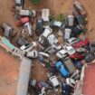 Wrecked cars in Alfafar, Spain, after the floods