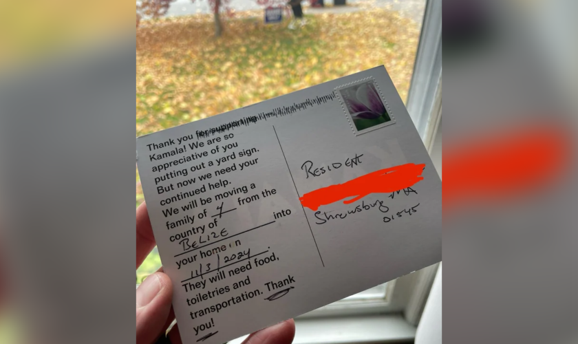 Massachusetts residents claim they’re being trolled with fake Harris postcards saying migrant family moving in