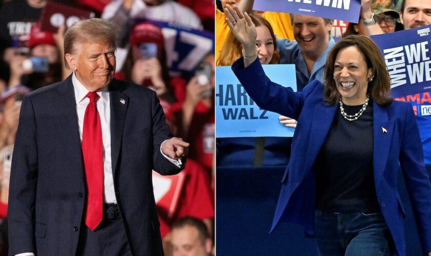 Montage photo de la vice-présidente américaine et candidate démocrate à la présidentielle, Kamala Harris, et de l'ancien président américain et candidat républicain Donald Trump