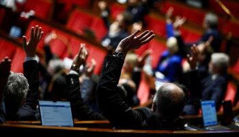 Les députés français votent en levant la main lors d'une séance de débat sur le projet de loi de finances 2025 à l'Assemblée nationale, à Paris, le 24 octobre 2024