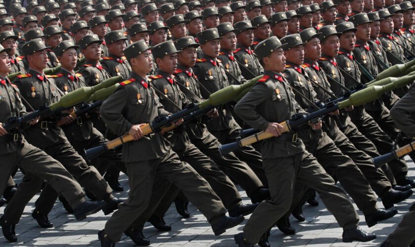 North Korean soldiers marching. File pic: AP