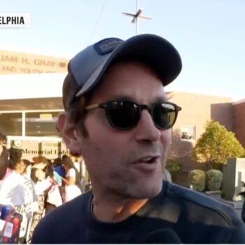 Paul Rudd praises young voters as he hands out water in Philadelphia