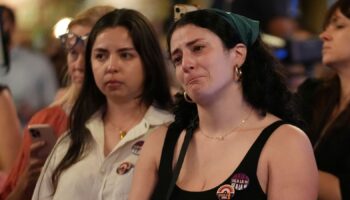 Supporters of Florida's Amendment 4, which would have enshrined abortion rights in the state, react after the amendment's defeat, during a watch party for the Yes On 4 campaign, on Election Day, Tuesday, Nov. 5, 2024, in St. Petersburg, Fla. (AP Photo/Rebecca Blackwell)