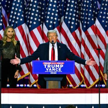 Former US President and Republican presidential candidate Donald Trump speaks during an election night event at the West Palm Beach Convention Center in West Palm Beach, Florida, on November 6, 2024. Republican former president Donald Trump closed in on a new term in the White House early November 6, 2024, just needing a handful of electoral votes to defeat Democratic Vice President Kamala Harris. (Photo by Jim WATSON / AFP)