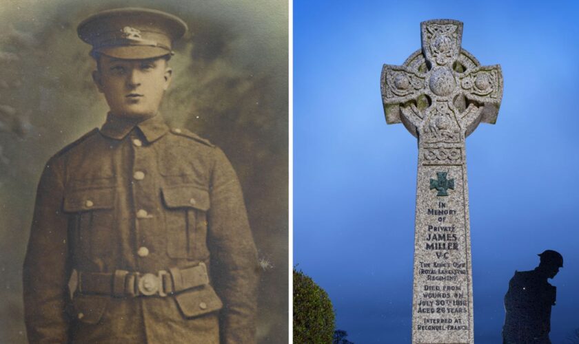 compile of Private James Miller and memorial in his honour. Pic: Historic England/PA