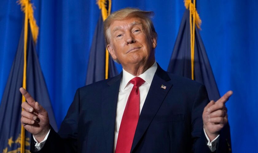 Former President Donald Trump gestures before speaking at the New Hampshire Federation of Republican Women Lilac Luncheon, Tuesday, June 27, 2023, in Concord, N.H. (AP Photo/Steven Senne)