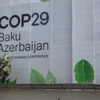 Le logo de la COP29 à Bakou le 11 septembre 2024