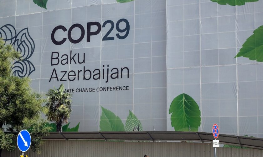 Le logo de la COP29 à Bakou le 11 septembre 2024