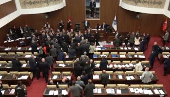 CAUGHT ON CAMERA: Turkish leaders brawl at council meeting over the cost of Republic Day