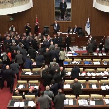 CAUGHT ON CAMERA: Turkish leaders brawl at council meeting over the cost of Republic Day