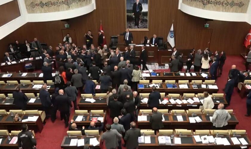 CAUGHT ON CAMERA: Turkish leaders brawl at council meeting over the cost of Republic Day