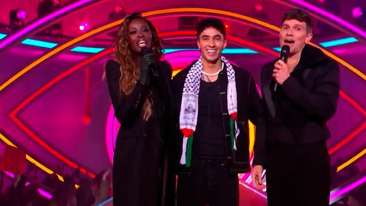 Big Brother housemate waves Palestine scarf during eviction