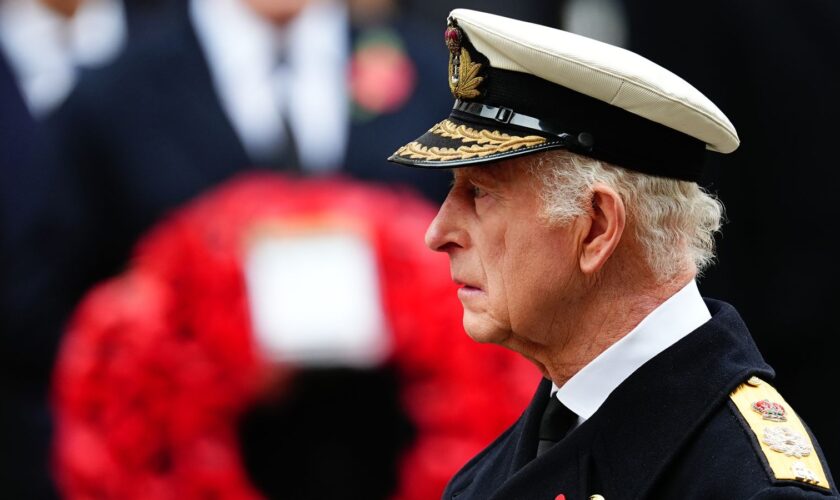 King Charles at the Cenotaph on Sunday. Pic: PA