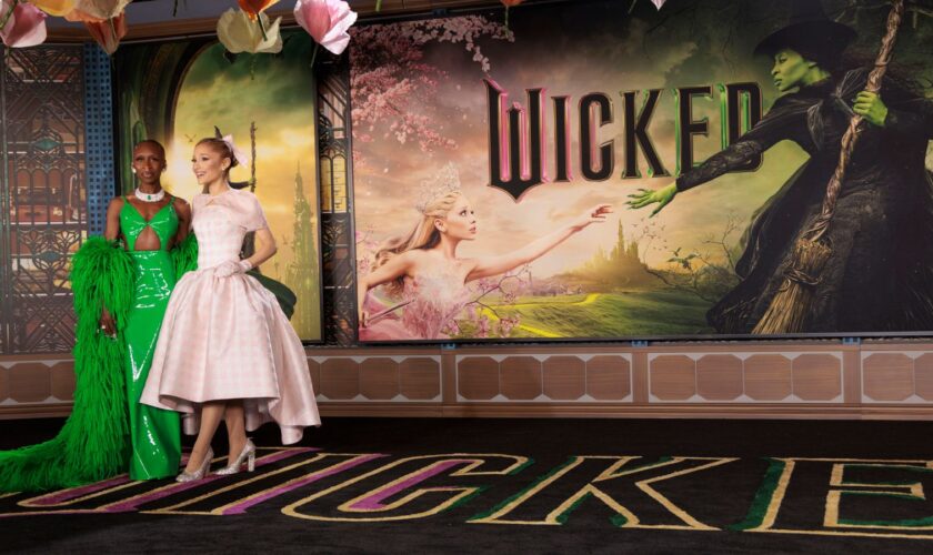 The dolls are of Cynthia Erivo and Ariana Grande, who star in the film. Pic: AP