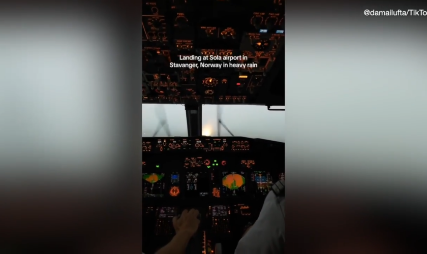 Flight attendant's viral video shows pilots landing in heavy rainstorm