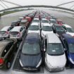 Newly manufactured Ford Fiesta cars are seen on the deck of the car transport ship "Tossa" as it travels along the Rhine, from a Ford plant in the German city of Cologne to the Dutch seaport of Vlissingen, close to Nimwegen in the Netherlands September 13, 2013. A surge in UK auto sales and an extra working day boosted Europe's new car market in September, providing fresh evidence that demand is slowly bottoming out after plumbing lows not seen in over 20 years. Automotive industry association ACEA said on Wednesday that new car registrations in Europe climbed 5.5 percent to 1.19 million vehicles in September, only the third month a gain was recorded in the past two years. Picture taken September 13, 2013. REUTERS/Wolfgang Rattay (GERMANY - Tags: BUSINESS INDUSTRIAL TRANSPORT MARITIME) ..ATTENTION EDITORS: PICTURE 10 OF 17 FOR PACKAGE  'FORD - A JOURNEY DOWN THE RHINE' .SEARCH 'FORD RHINE' FOR ALL IMAGES