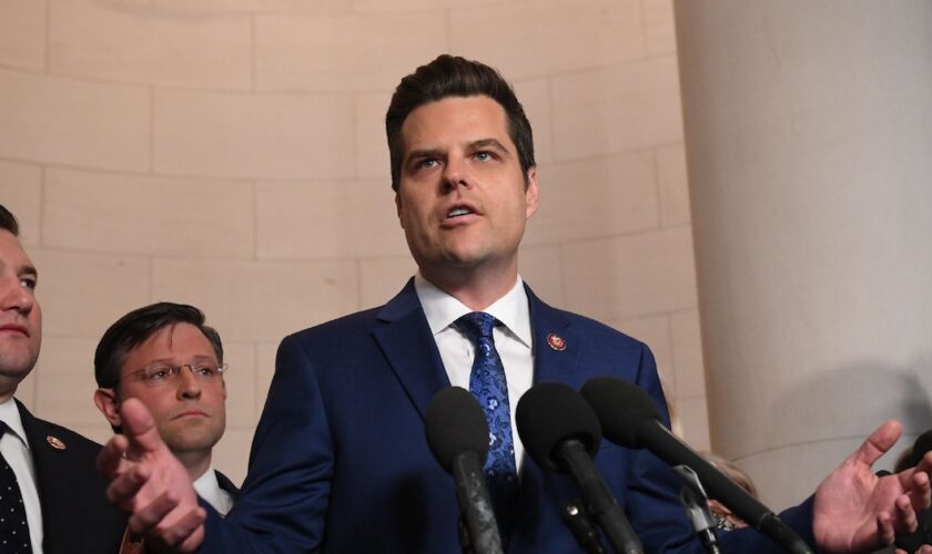 L'élu républicain Matt Gaetz s'exprimant devant la presse le 13 décembre 2019 à Washington