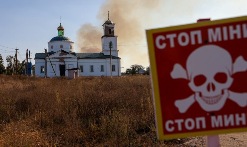 Un incendie s'est déclaré dans des champs de mines et des bandes forestières près du village de Grakovo dans la région de Kharkiv le 29 septembre 2023, qui a été désoccupé par les forces russes.