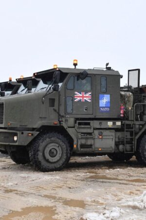 British military vehicles at the NATO base in Tapa in February 2022. Pic: AP