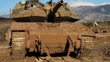 An Israeli tank near Israel's border with Lebanon. Pic: Reuters