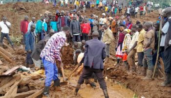 People search for bodies after the landslides in Bulambuli. Pic: Reuters