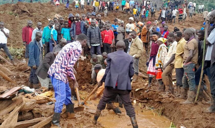 People search for bodies after the landslides in Bulambuli. Pic: Reuters