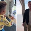 Adorable moment toddler 'tries to save' dad from falling through glass walkway