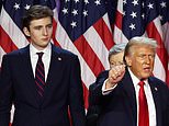 Barron Trump, 18, towers over his family as he celebrates his father's sensational return to the White House