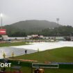 Covers on the pitch during a rain delay at the Daren Sammy cricket ground in St Lucia