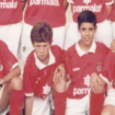 Ruben Amorim (left) pictured in the Benfica boys' team along with friends Bruno Simao (second right) and Pedro Russiano (right)