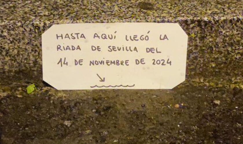 La guasa tras las últimas lluvias en Sevilla: «Hasta aquí [una acera] llegó la riada del 14 de noviembre»