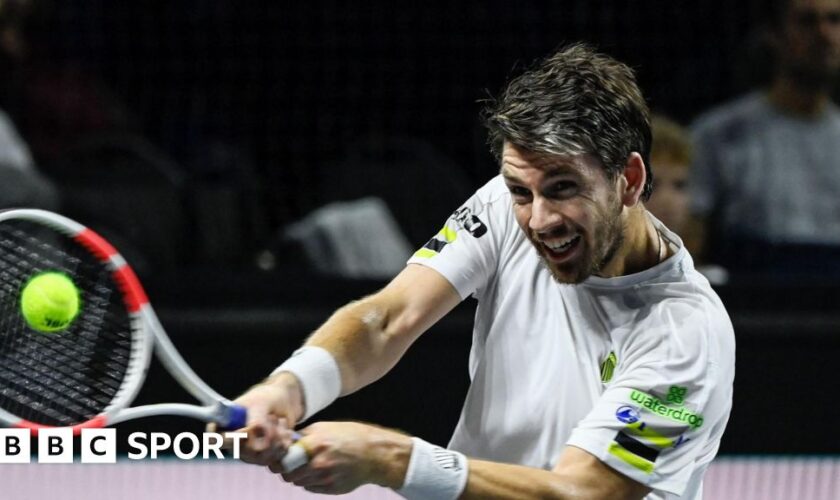 Cameron Norrie hits a backhand return in the Moselle Open final