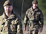 Prince William dons camouflage gear in Salisbury to join the Welsh Guards in practice drills