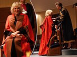 Queen Camilla is presented with an honorary degree by her sister-in-law Princess Anne in rare joint engagement