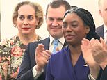 So much for Tory unity! Robert Jenrick's wife Michal Berkner stops clapping early and rolls her eyes as Kemi Badenoch is named party leader instead of her husband