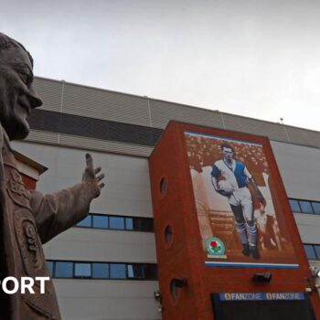 General view of Ewood Park, the home of Blackburn Rovers, from the side of the Jack Walker statue