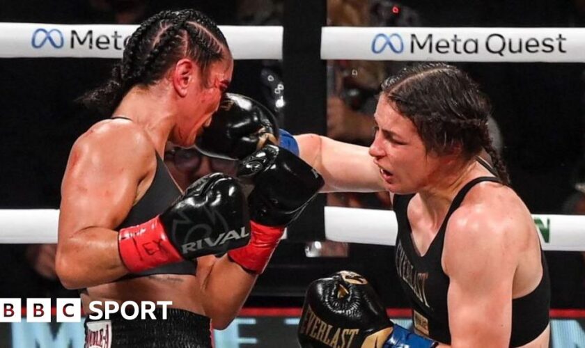 Amanda Serrano is punched in the face by Katie Taylor