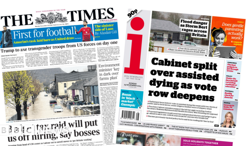 The Papers: 'Budget will put us off hiring' and 'Cabinet assisted dying split'