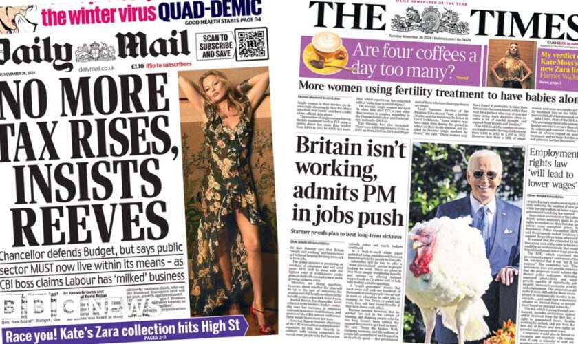 The Papers:  'No more tax rises, insists Reeves' and 'PM in jobs push'