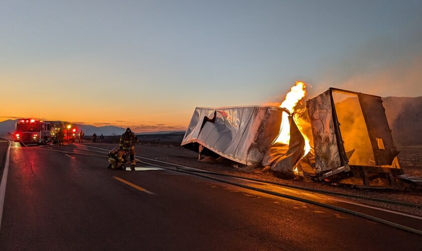 Truck carrying 44,000 pounds of chickpeas catches fire in Death Valley