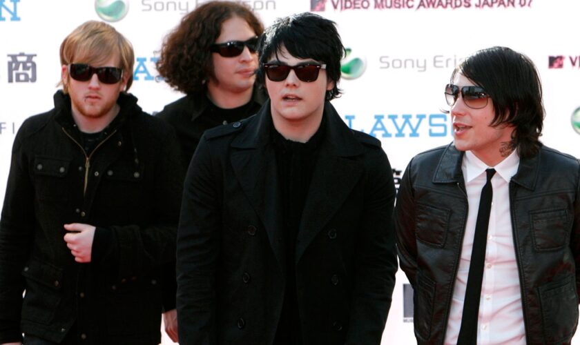 Bryar (left) with the band in Japan in 2007. Pic: Reuters