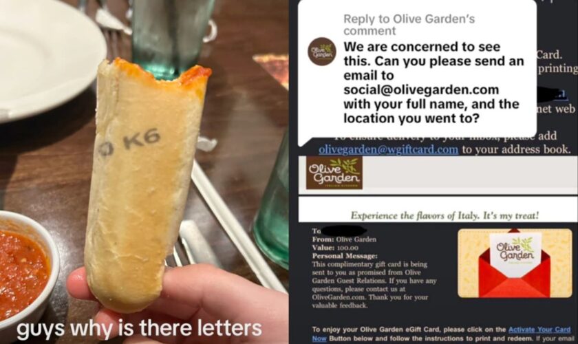 Olive Garden eater finds serial number on her breadsticks - and gets paid for the snafu