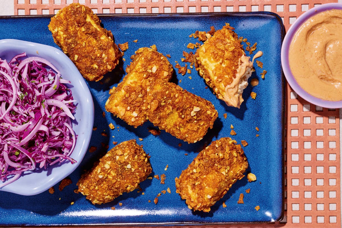 Peanut tofu fingers with zingy slaw: A crispy, crunchy air fryer delight