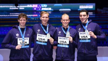 US swimmers break world record in men's 4x100 freestyle relay as Americans dominate on first day of worlds