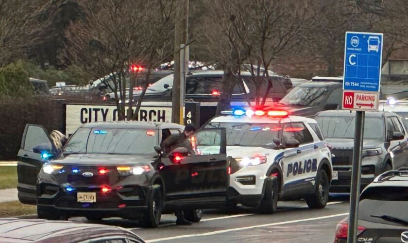 Emergency vehicles at the Abundant Life Christian School in Madison, Wisconsin. Pic: AP