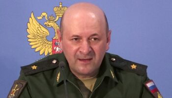 Le général russe Igor Kirillov, lors d'un point presse à Kubinka, après une attaque chimique syrienne dans la région de Douma, en Syrie, en 2018.