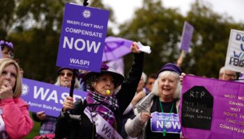 Waspi (Women Against State Pension Inequality) campaigners stage a protest on College Green in Westminster, London, as Chancellor of the Exchequer Rachel Reeves delivers her Budget in the Houses of Parliament. Picture date: Wednesday October 30, 2024.