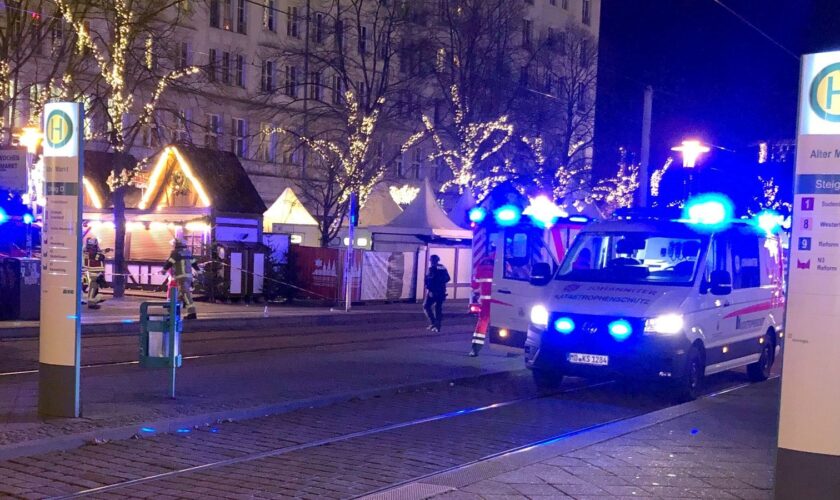 Emergency services on duty at the Christmas market. Pic: D'rthe Hein/picture-alliance/dpa/AP