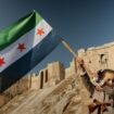 A little girl waves Syria's revolutionary flag